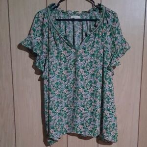 Max Studio Green Floral Blouse